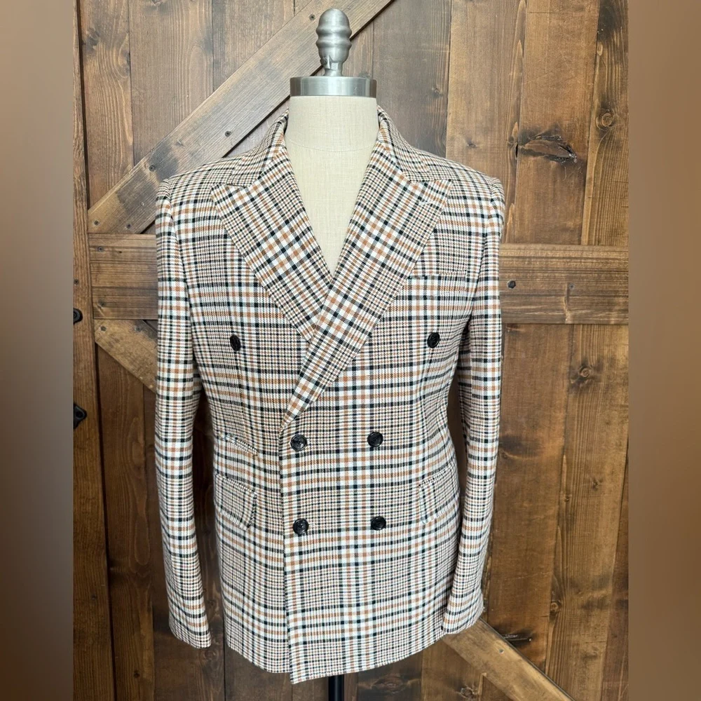 ROSSIMAN Plaid Suit Slim Fit Double-Breasted Blazer & Matching Pants Milano 42R